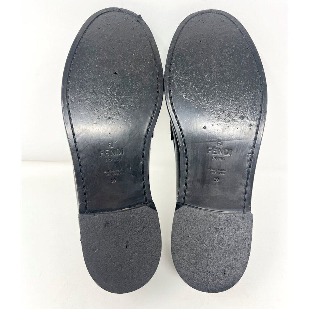 Fendi Black Leather Loafers FF Logo Gold Hardware Flats 39 - Picture 9 of 10